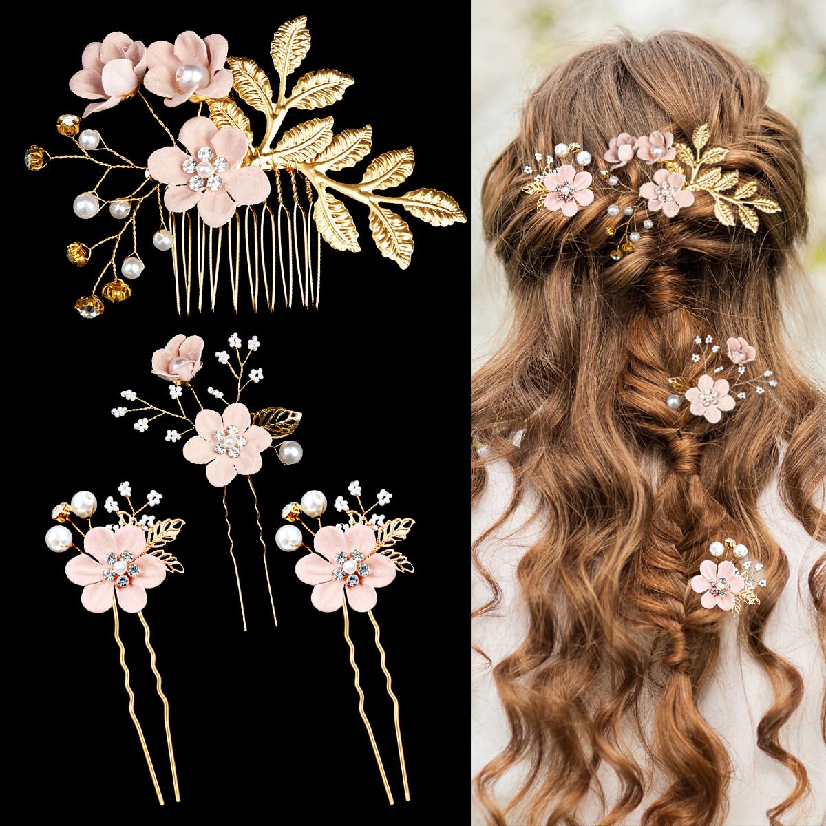 4pcs Faux Pearl Bridal Hair Comb Set for Weddings